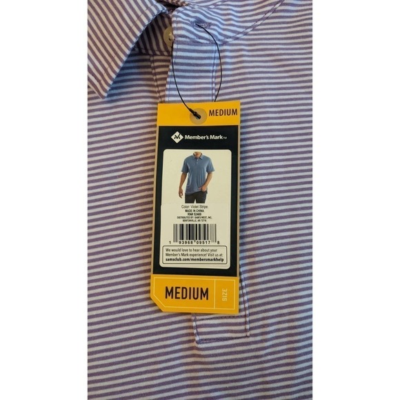Member's Mark Purple & White Striped Medium Polo NWT - Picture 6 of 10